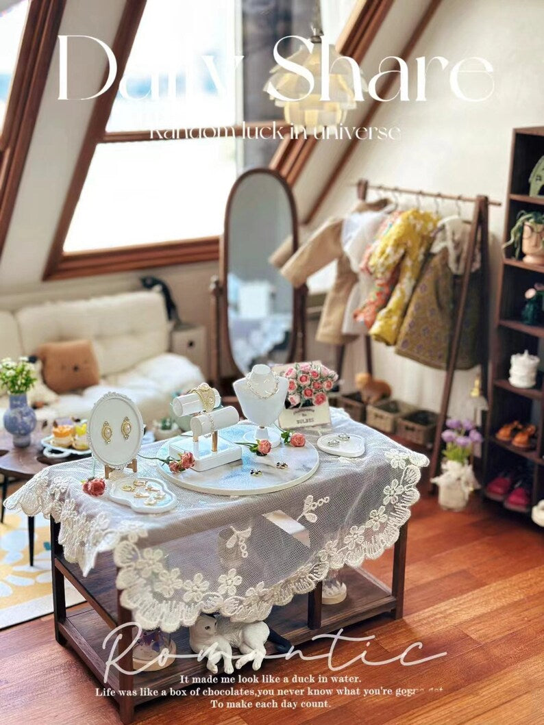 Juego de exhibición de joyas en miniatura a escala 1:6, 6 piezas, accesorios para casa de muñecas BJD Blythe, modelo de escritorio, juguete, mini estante de joyería de simulación