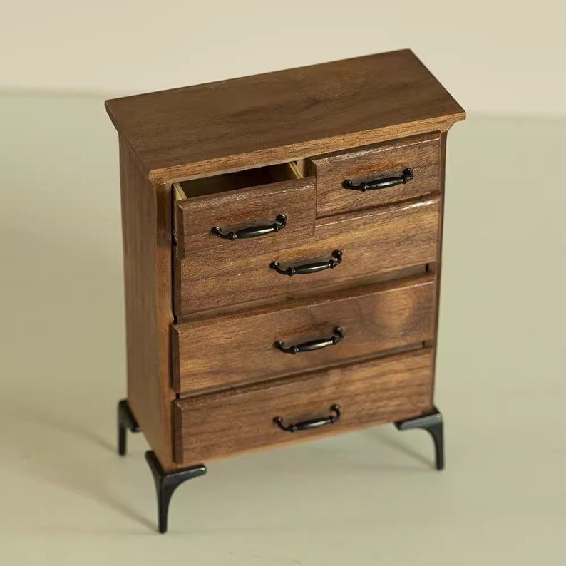 1:6 Scale Miniature Retro Wooden Chest Of Drawers With Butterfly Model BJD Blythe Dollhouse Furniture Desktop Display Accessories