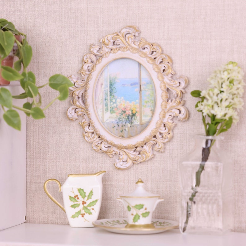 Marco de fotos retro europeo en miniatura a escala 1:6, pintura decorativa, muebles para casa de muñecas BJD Blythe, accesorios, figura de escritorio