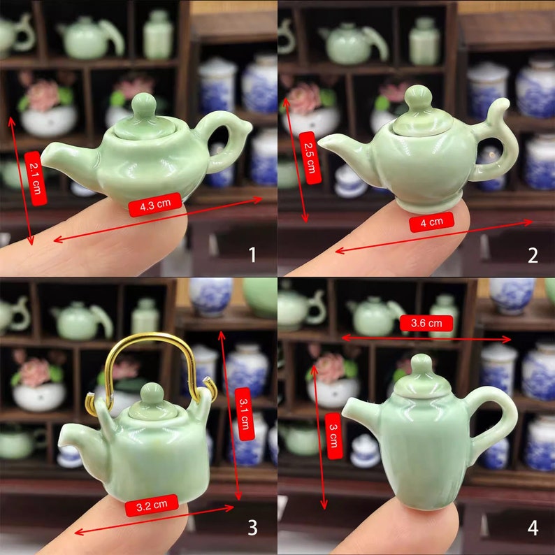 Juego de té chino en miniatura a escala 1:12 con tetera, lata de té, estante de exhibición, accesorios de cocina BJD, Blythe, GSC, muebles para casa de muñecas
