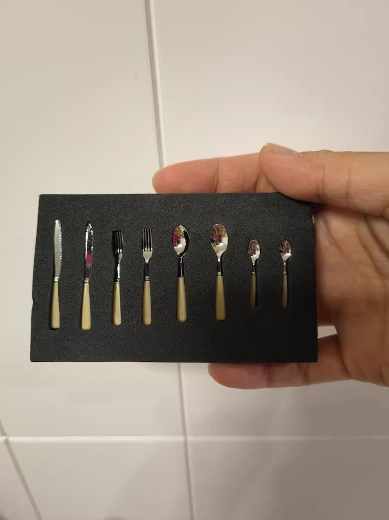 1:6 Scale Miniature Dollhouse Kitchen Accessories Set 8Pcs Simulation Tableware Knife Fork Spoon Model BJD Blythe Miniature Furniture Desktop Toy