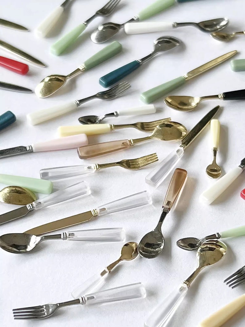1:6 Scale Miniature Dollhouse Kitchen Accessories Set 8Pcs Simulation Tableware Knife Fork Spoon Model BJD Blythe Miniature Furniture Desktop Toy