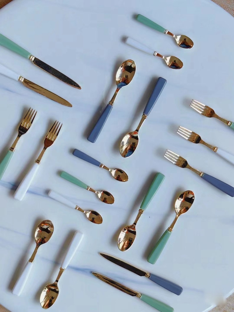 1:6 Scale Miniature Dollhouse Kitchen Accessories Set 8Pcs Simulation Tableware Knife Fork Spoon Model BJD Blythe Miniature Furniture Desktop Toy