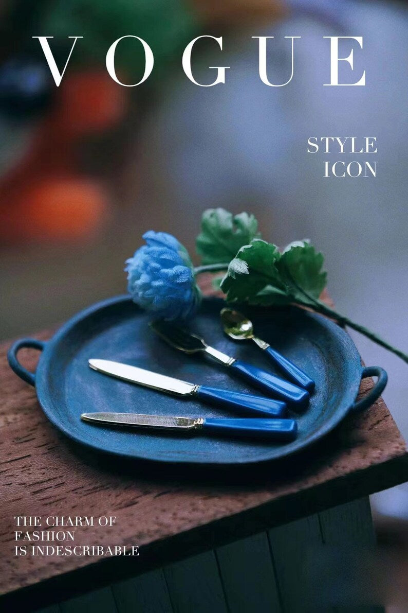 1:6 Scale Miniature Dollhouse Kitchen Accessories Set 8Pcs Simulation Tableware Knife Fork Spoon Model BJD Blythe Miniature Furniture Desktop Toy