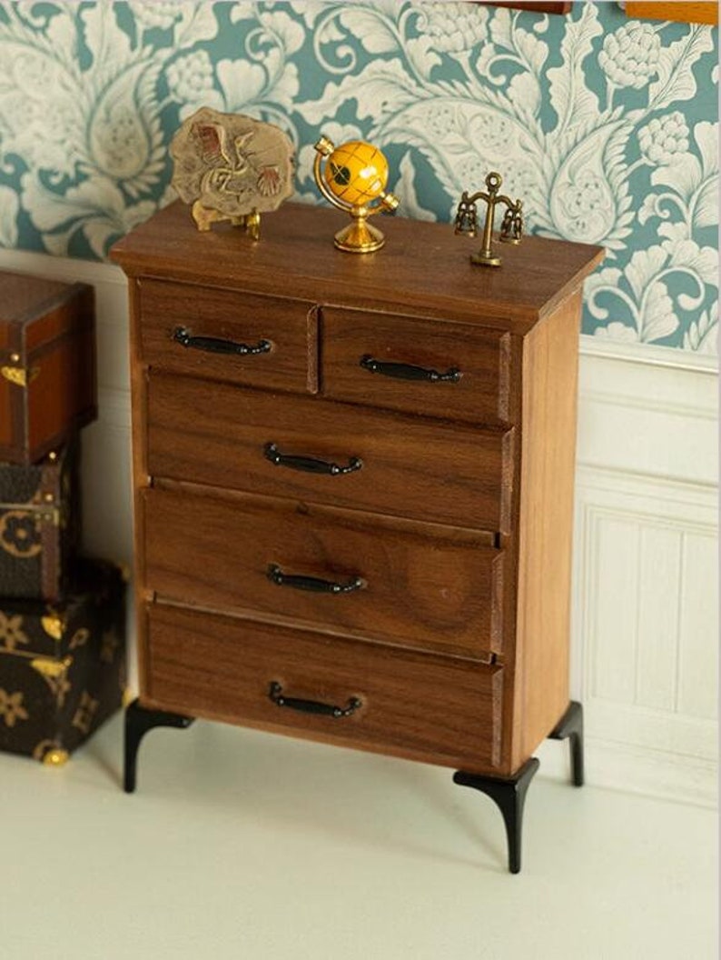 1:6 Scale Miniature Retro Wooden Chest Of Drawers With Butterfly Model BJD Blythe Dollhouse Furniture Desktop Display Accessories