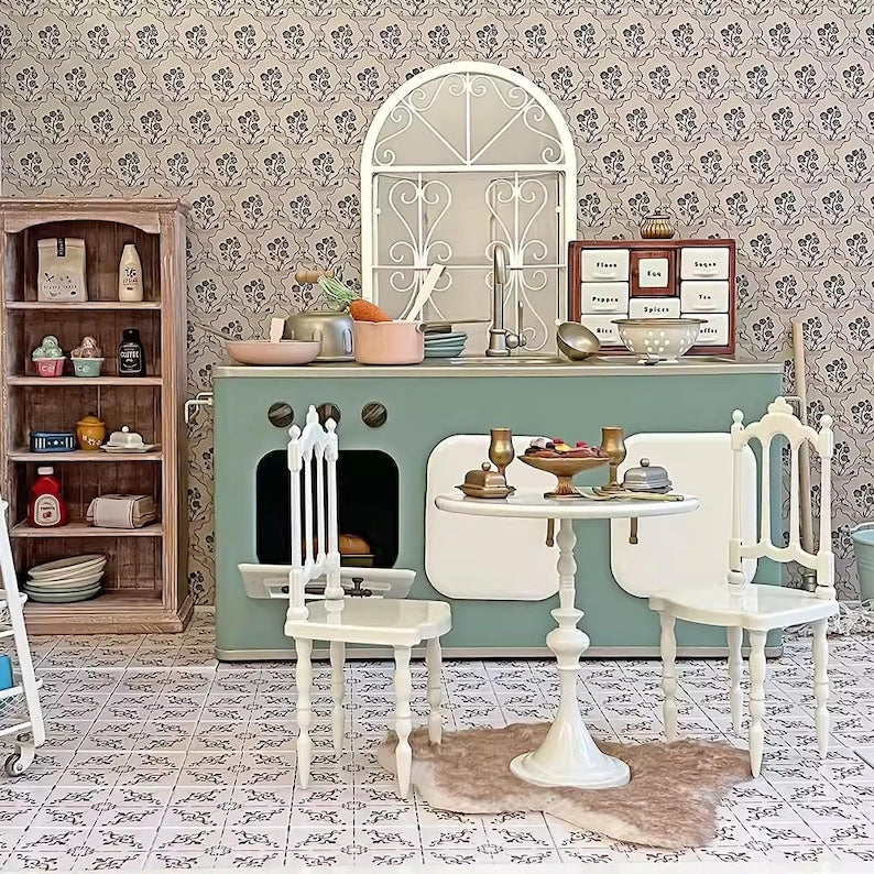 Juego de mesa y silla de metal en miniatura a escala 1:6: muebles para casas de muñecas BJD, Blythe y exhibiciones de modelos.