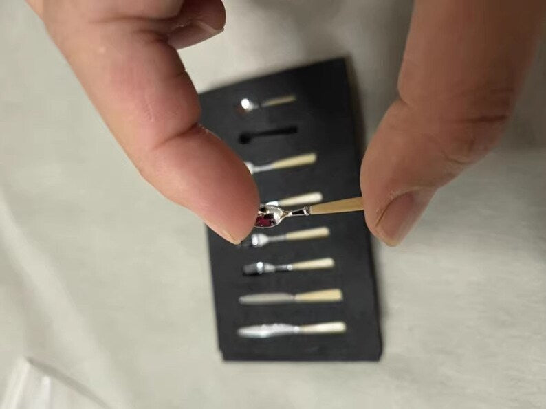 1:6 Scale Miniature Dollhouse Kitchen Accessories Set 8Pcs Simulation Tableware Knife Fork Spoon Model BJD Blythe Miniature Furniture Desktop Toy