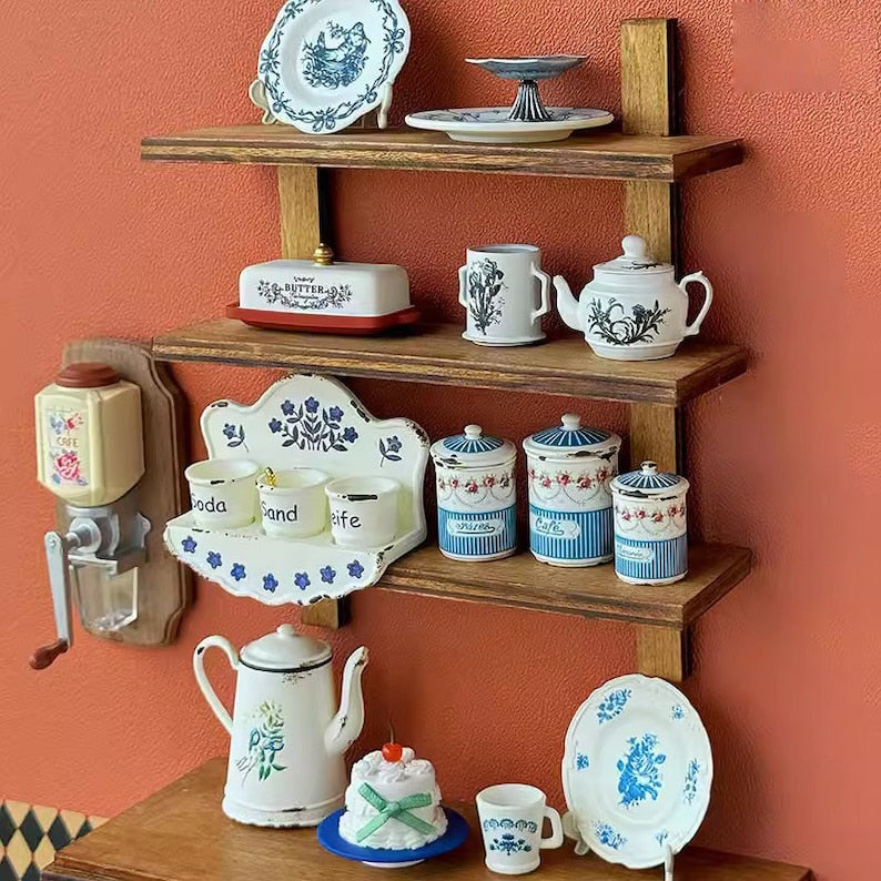 Estante de pared con armario de especias vintage en miniatura a escala 1:6 para casa de muñecas BJD Blythe, muebles y accesorios
