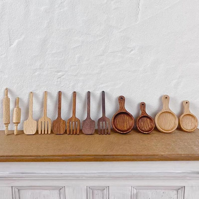 Accesorios de cocina en miniatura a escala 1:6, espátula, rodillo, ensaladera, muebles de casa de muñecas de madera maciza, modelo de escritorio BJD Blythe GSC