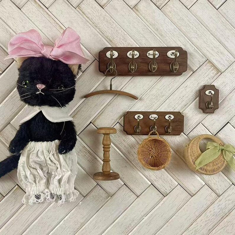 Maison de poupée miniature à l'échelle 1:6, crochet rétro en bois massif, modèle 1:12, cintres pour BJD Blythe GSC, meubles miniatures, accessoires, jouets
