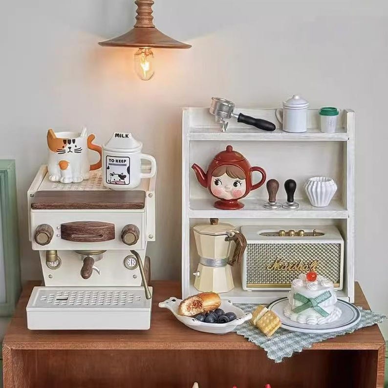 Juego de tetera y cocina en miniatura, pintado a mano a escala 1:6 - Accesorios para casa de muñecas BJD Blythe GSC