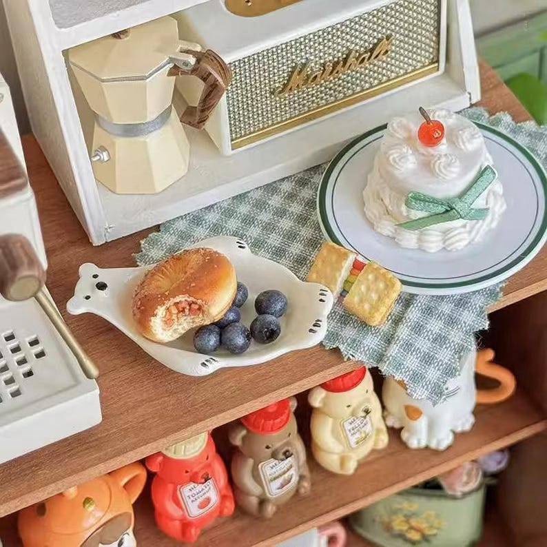 Juego de tetera y cocina en miniatura, pintado a mano a escala 1:6 - Accesorios para casa de muñecas BJD Blythe GSC