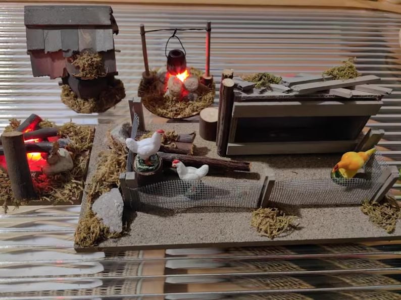1:12 Scale Miniature Wooden Bonfire Hanging Furnace Wild Stove Firewood Model Dollhouse Camping Tools BJD Accessories