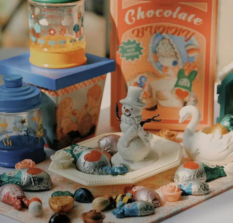 Set de 8 piezas de conejito de chocolate y zanahoria en miniatura a escala 1:6 para muñecas BJD, Blythe y GSC.