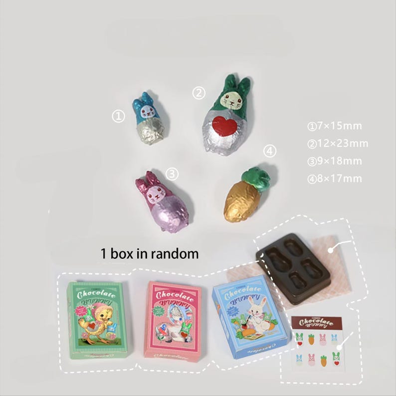 Set de 8 piezas de conejito de chocolate y zanahoria en miniatura a escala 1:6 para muñecas BJD, Blythe y GSC.