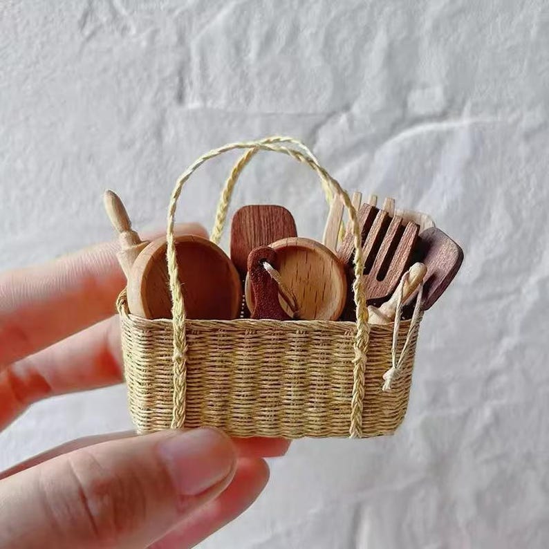 Accesorios de cocina en miniatura a escala 1:6, espátula, rodillo, ensaladera, muebles de casa de muñecas de madera maciza, modelo de escritorio BJD Blythe GSC