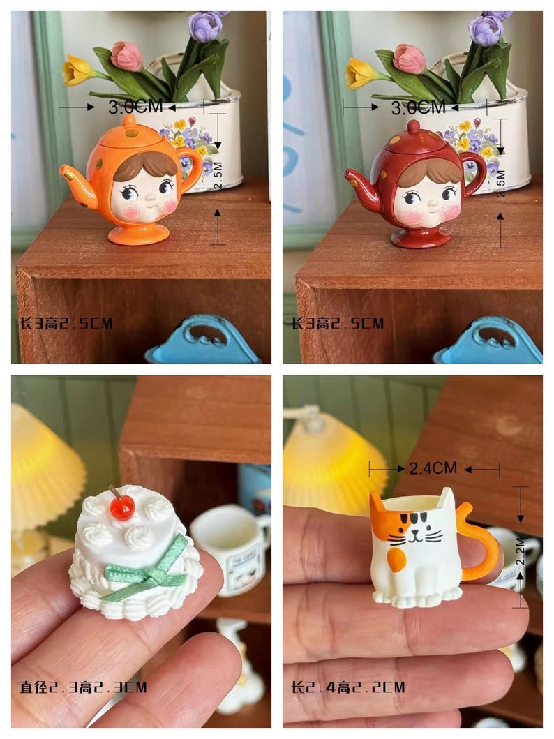Juego de tetera y cocina en miniatura, pintado a mano a escala 1:6 - Accesorios para casa de muñecas BJD Blythe GSC