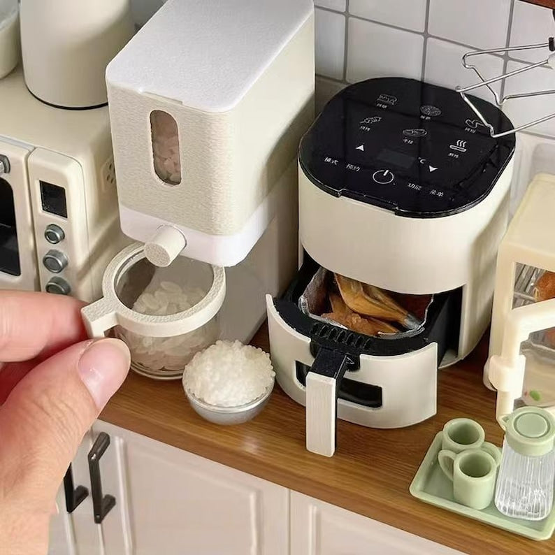 Electrodomésticos de cocina en miniatura a escala 1:6, accesorios para casas de muñecas, freidora de aire, olla arrocera, modelo de escritorio, juguetes