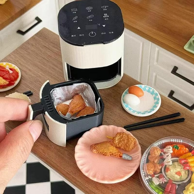 Electrodomésticos de cocina en miniatura a escala 1:6, accesorios para casas de muñecas, freidora de aire, olla arrocera, modelo de escritorio, juguetes