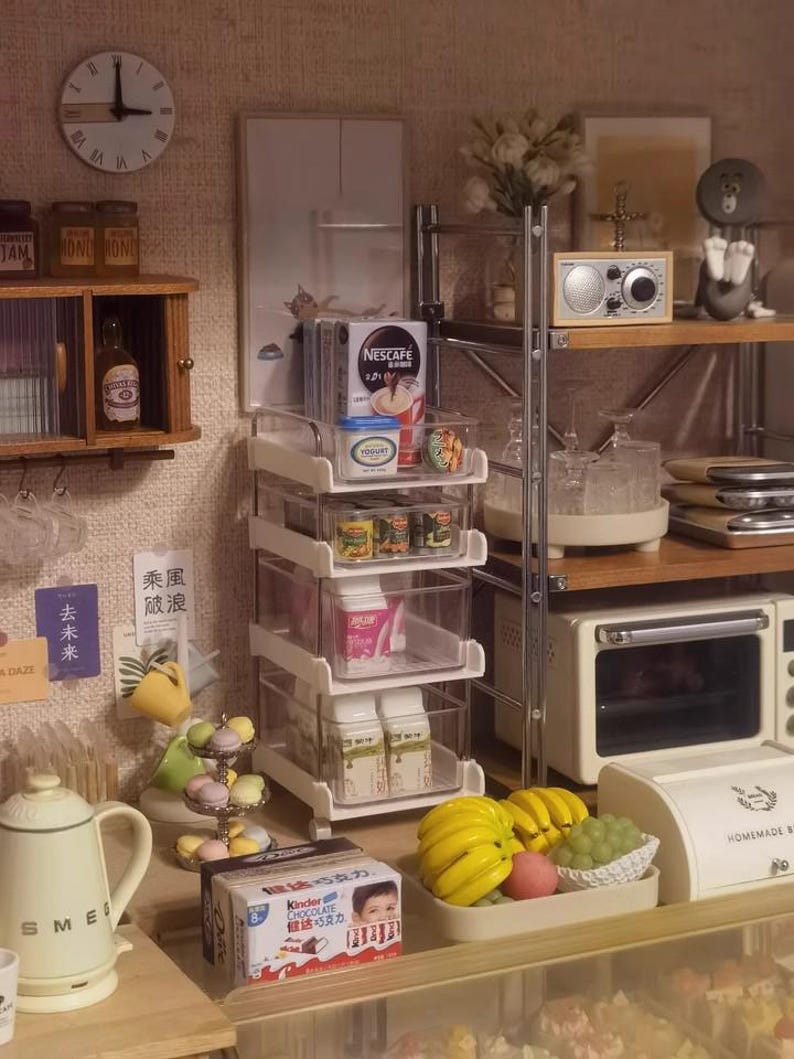Estante de almacenamiento para carrito de cocina en miniatura a escala 1:6, accesorios para casa de muñecas, decoración de escritorio, BJD, Blythe, GSC