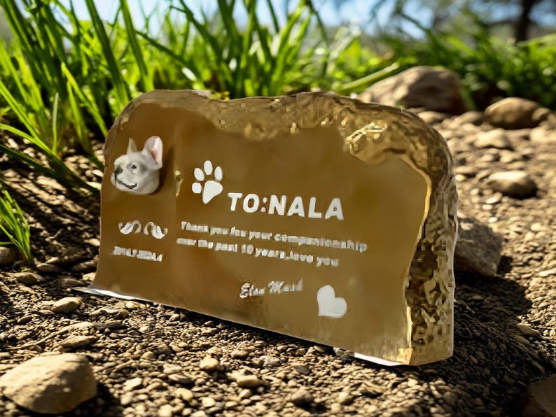 Piedra conmemorativa personalizada para mascotas con figura de pastor alemán - Marcador de tumba de perro personalizado
