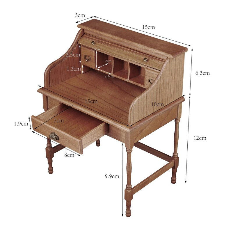 1:6 Scale Miniature Retro Rolling Desk Dressing Table Dollhouse Furniture BJD Blythe Accessories Desktop Model Toy