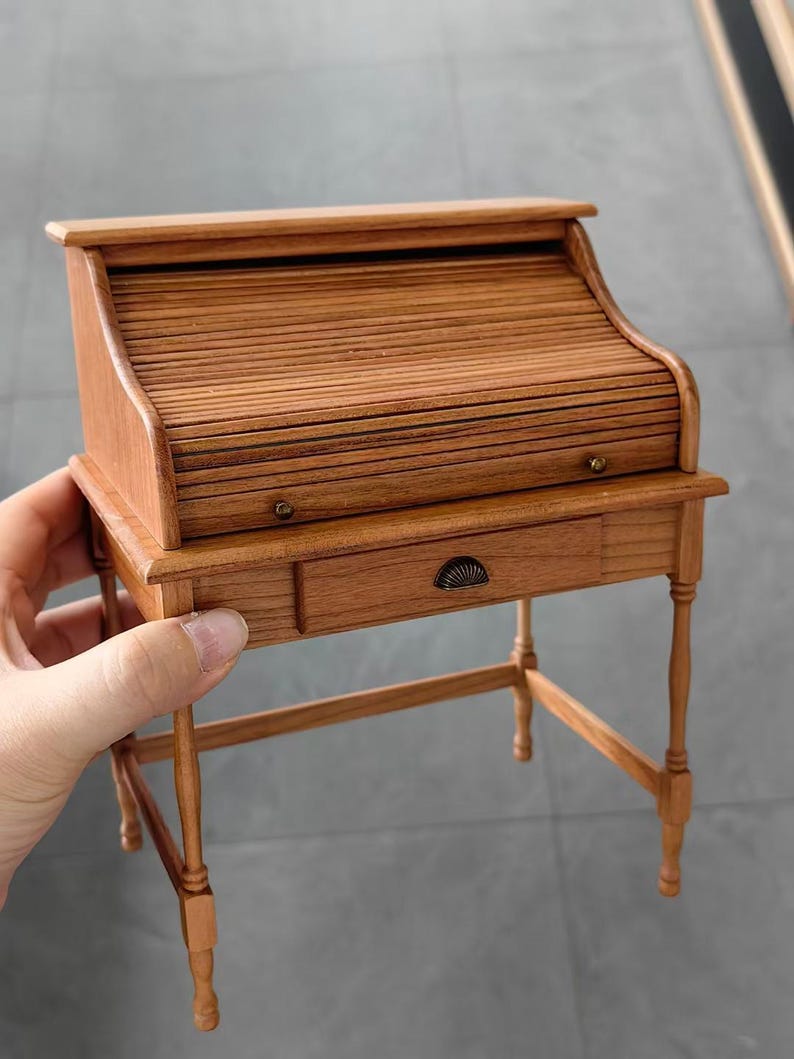 1:6 Scale Miniature Retro Rolling Desk Dressing Table Dollhouse Furniture BJD Blythe Accessories Desktop Model Toy