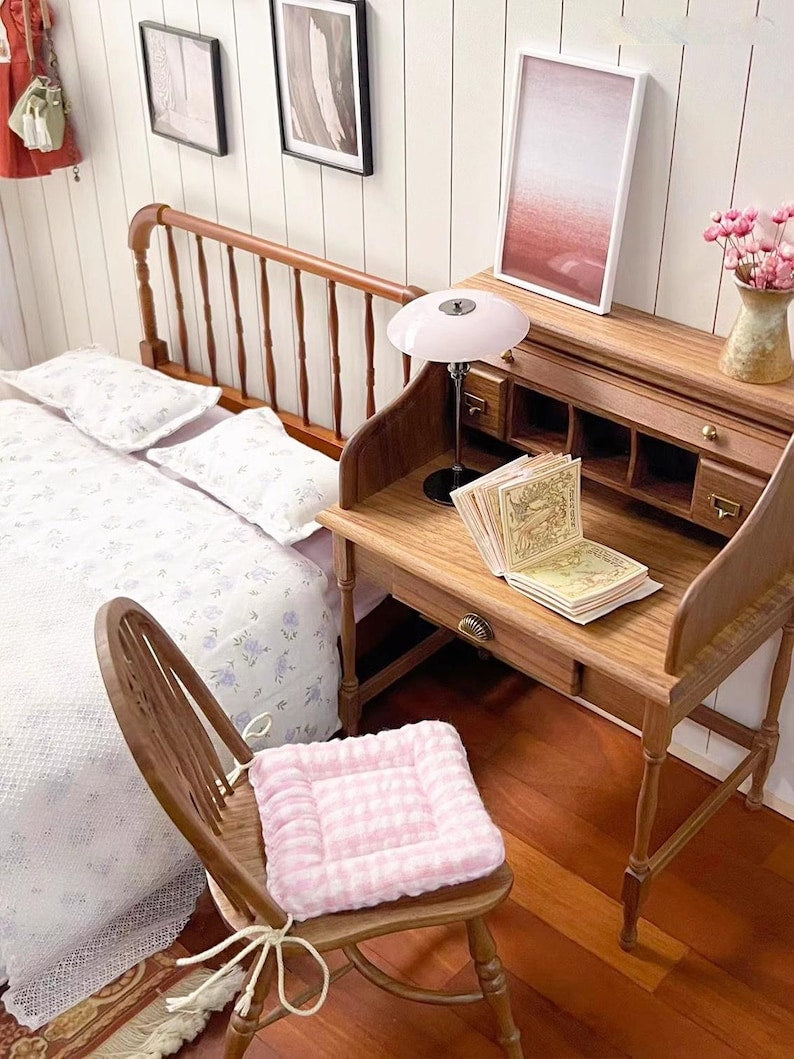 1:6 Scale Miniature Retro Rolling Desk Dressing Table Dollhouse Furniture BJD Blythe Accessories Desktop Model Toy