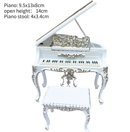 Armario de casa de muñecas en miniatura a escala 1:12, armario, piano tallado, silla suave, muebles en miniatura