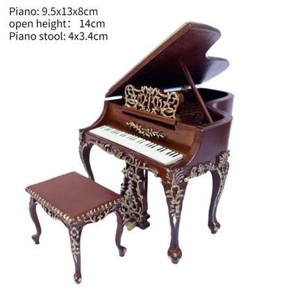 Armario de casa de muñecas en miniatura a escala 1:12, armario, piano tallado, silla suave, muebles en miniatura