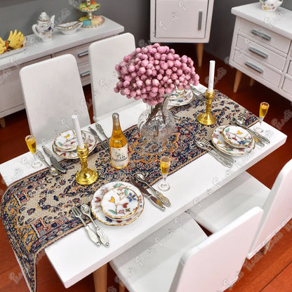 1:12 Scale Miniature Dollhouse Carpet Rug Bed Runner Table Flug Embroidered Accessories