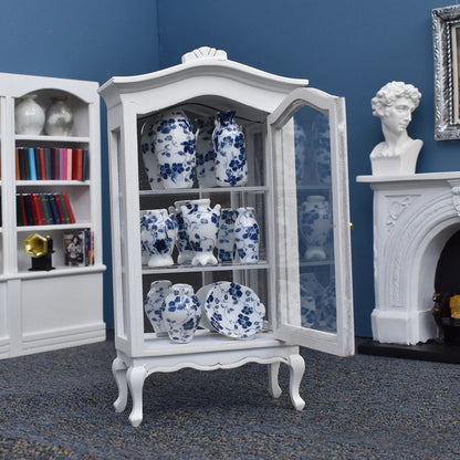 1:12 Scale Miniature White Cabinet Display Cupboard Shelf Showcase Dollhouse Furniture Accessories