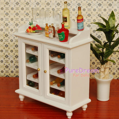 1:12 Scale Dollhouse Furniture Wooden Wine Cabinet Buffet Hutch White Walnut Display Kitchen Miniature