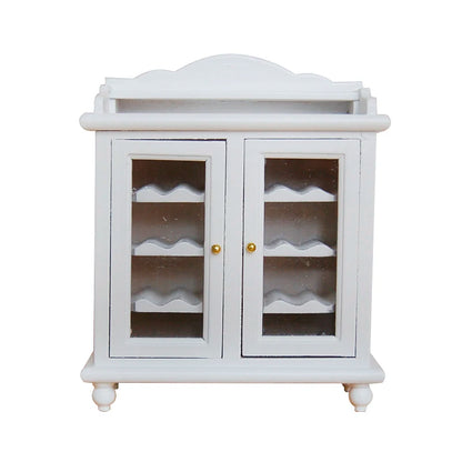 1:12 Scale Dollhouse Furniture Wooden Wine Cabinet Buffet Hutch White Walnut Display Kitchen Miniature