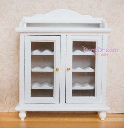 1:12 Scale Dollhouse Furniture Wooden Wine Cabinet Buffet Hutch White Walnut Display Kitchen Miniature