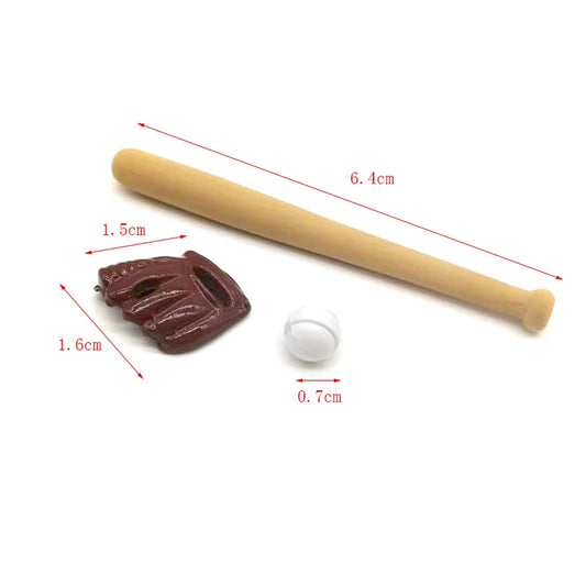 1:12 Scale Miniature Baseball Mat Mitt Outdoor Sports Dollhouse Accessories