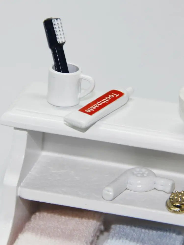 1:12 Scale Dollhouse Bathroom Set - Miniature Toothbrush, Toothpaste, and Cup Accessories