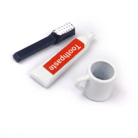 1:12 Scale Dollhouse Bathroom Set - Miniature Toothbrush, Toothpaste, and Cup Accessories