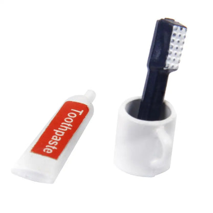 1:12 Scale Dollhouse Bathroom Set - Miniature Toothbrush, Toothpaste, and Cup Accessories