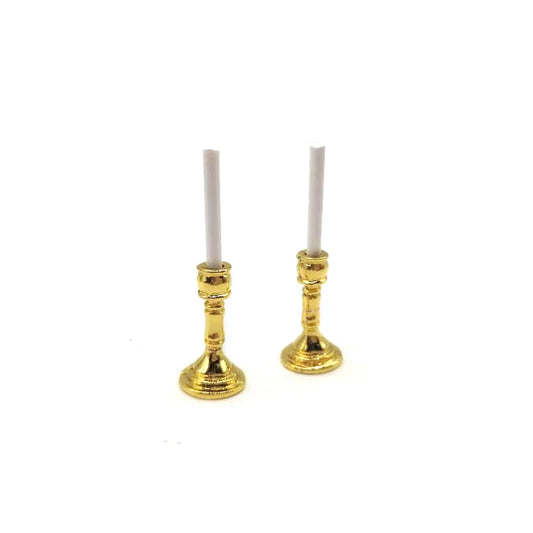 Candelabro de metal dorado a escala 1:12 para casa de muñecas en miniatura - Decoración navideña para centro de mesa