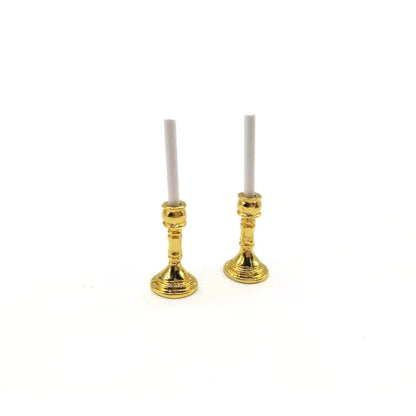 Candelabro de metal dorado a escala 1:12 para casa de muñecas en miniatura - Decoración navideña para centro de mesa