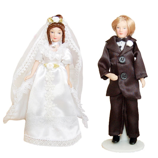 1:12 Scale Miniature Dollhouse Accessories Mini Doll With Stand Model Bride Bridegroom Toys For Girls Boys