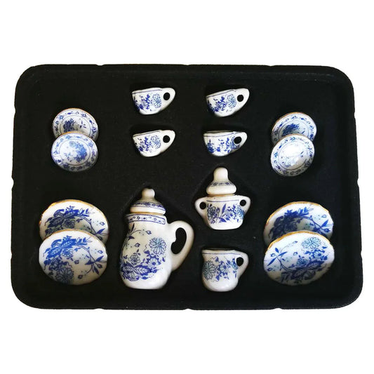 1:12 Scale Miniature Porcelain Tea Set Dining Ware 15PCS For Dollhouse Accessories