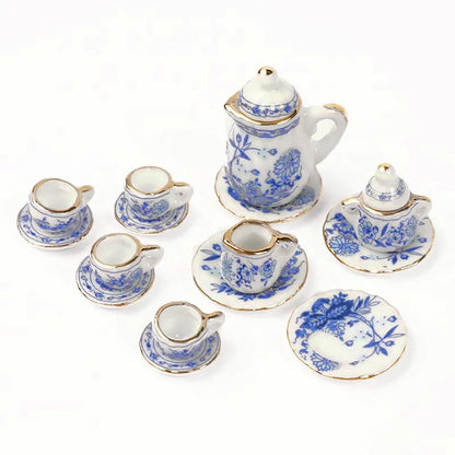 1:12 Scale Miniature Porcelain Tea Set Dining Ware 15PCS For Dollhouse Accessories