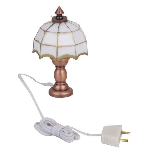 1:12 Scale Miniature Table Lamp Tiffany Tessellate Light Study Room Bedroom Dollhouse Accessories