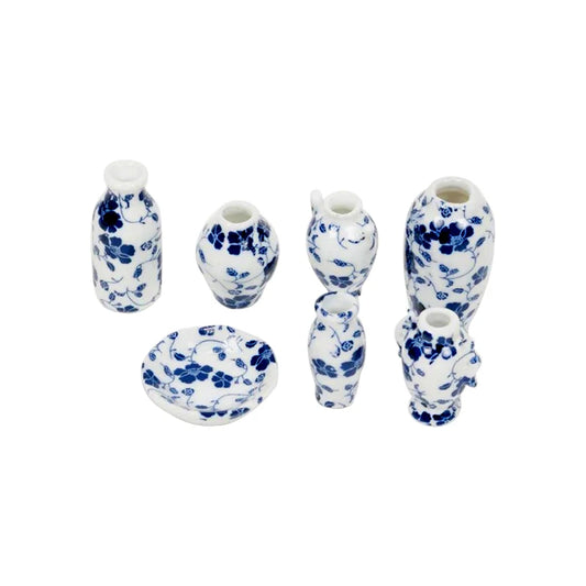 1:12 Scale Miniature Porcelain Vase Blue Vine For Dollhouse Accessories