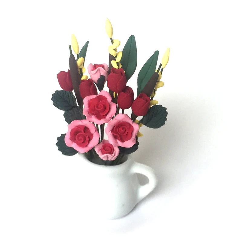 1:12 Scale Miniature Dollhouse Flower Plant Decor Bonsai Model Fairy Garden Ornament Potted Plants Kids Play Toy