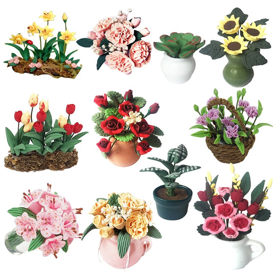 1:12 Scale Miniature Dollhouse Flower Plant Decor Bonsai Model Fairy Garden Ornament Potted Plants Kids Play Toy