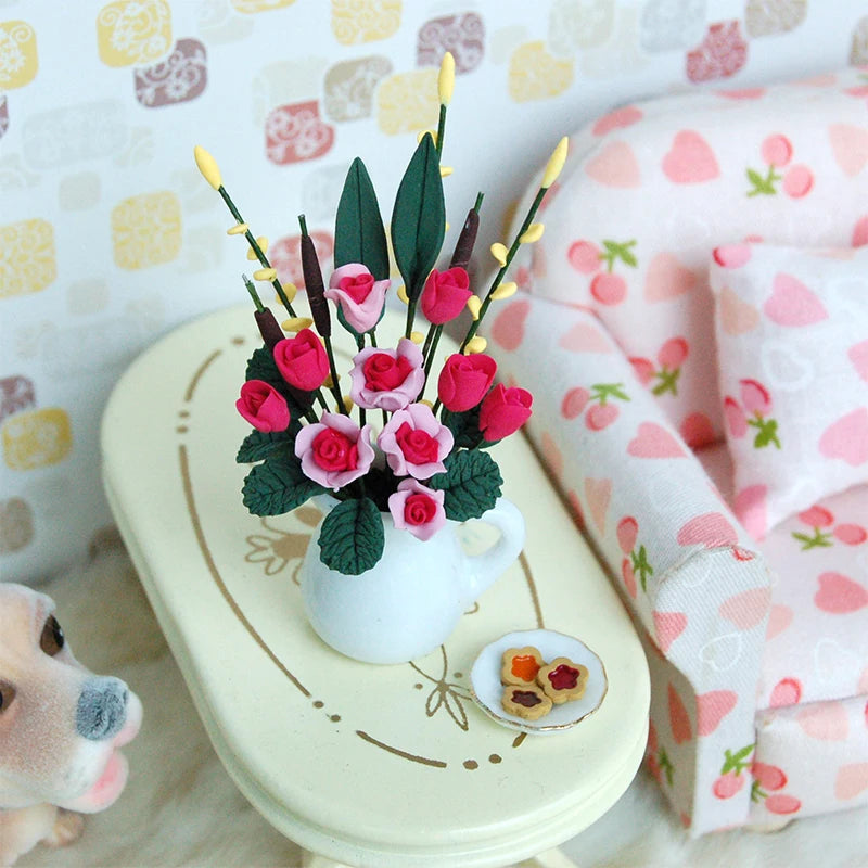 1:12 Scale Miniature Dollhouse Flower Plant Decor Bonsai Model Fairy Garden Ornament Potted Plants Kids Play Toy