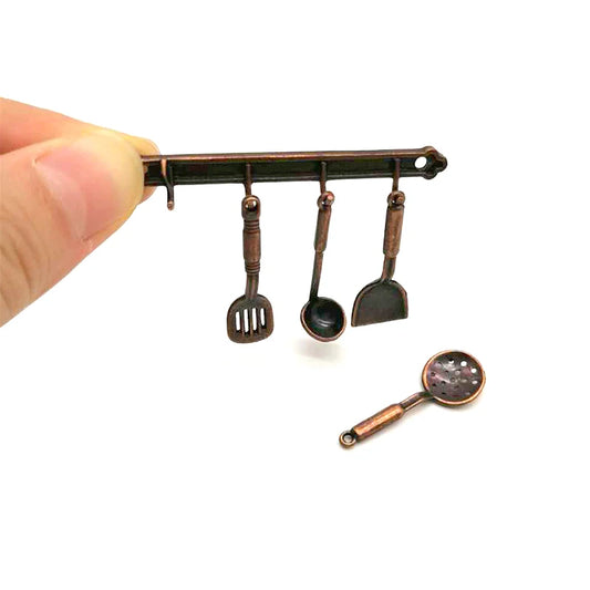 Ustensiles de cuisine miniatures en métal à l'échelle 1:12, ustensiles de cuisine, pelle, cuillère à soupe, support de rangement pour jouets de maison de poupée, loisirs